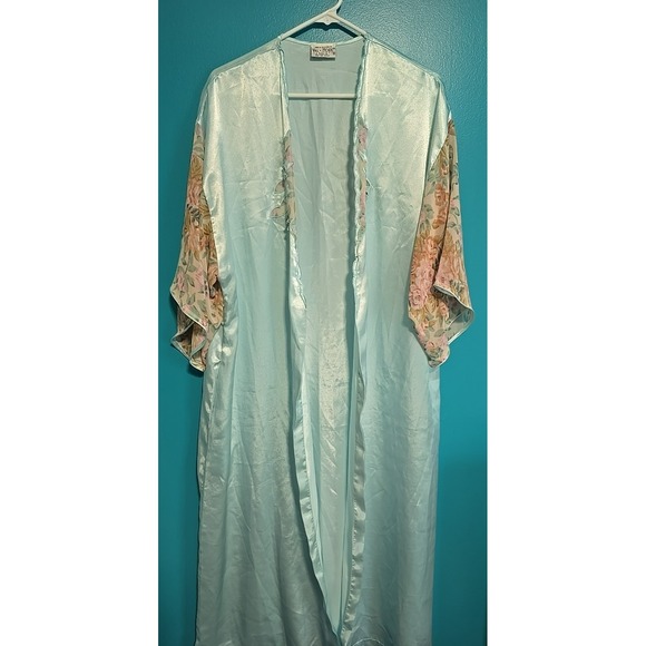 Val Mode Other - Vintage Cottagecore Val Mode Size med Blue Lingerie Mesh Satin Long Kimono Robe